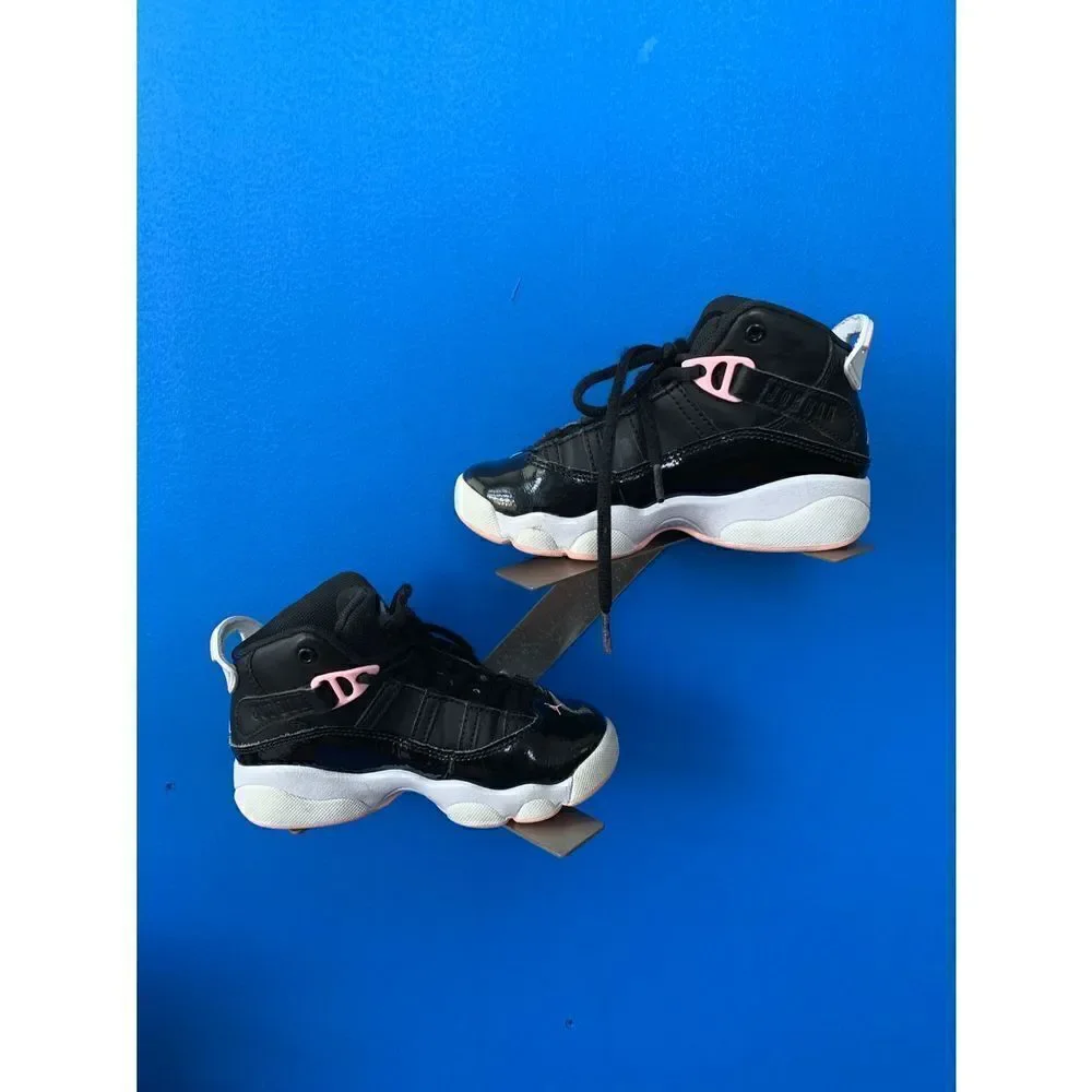 Nike 323431-002 Air Jordan 6 Rings Black PinkLeather Sneaker Shoes Youth US 11C